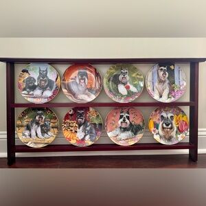 Danbury Mint Decorative Schnauzer Dog Plates Set with Display Rack